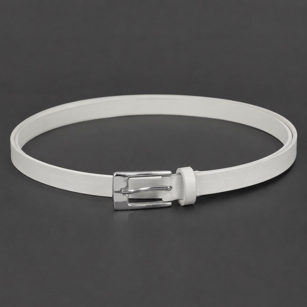 White House Black Market S White Leather Skinny Belt Silver Buckle Minimalist